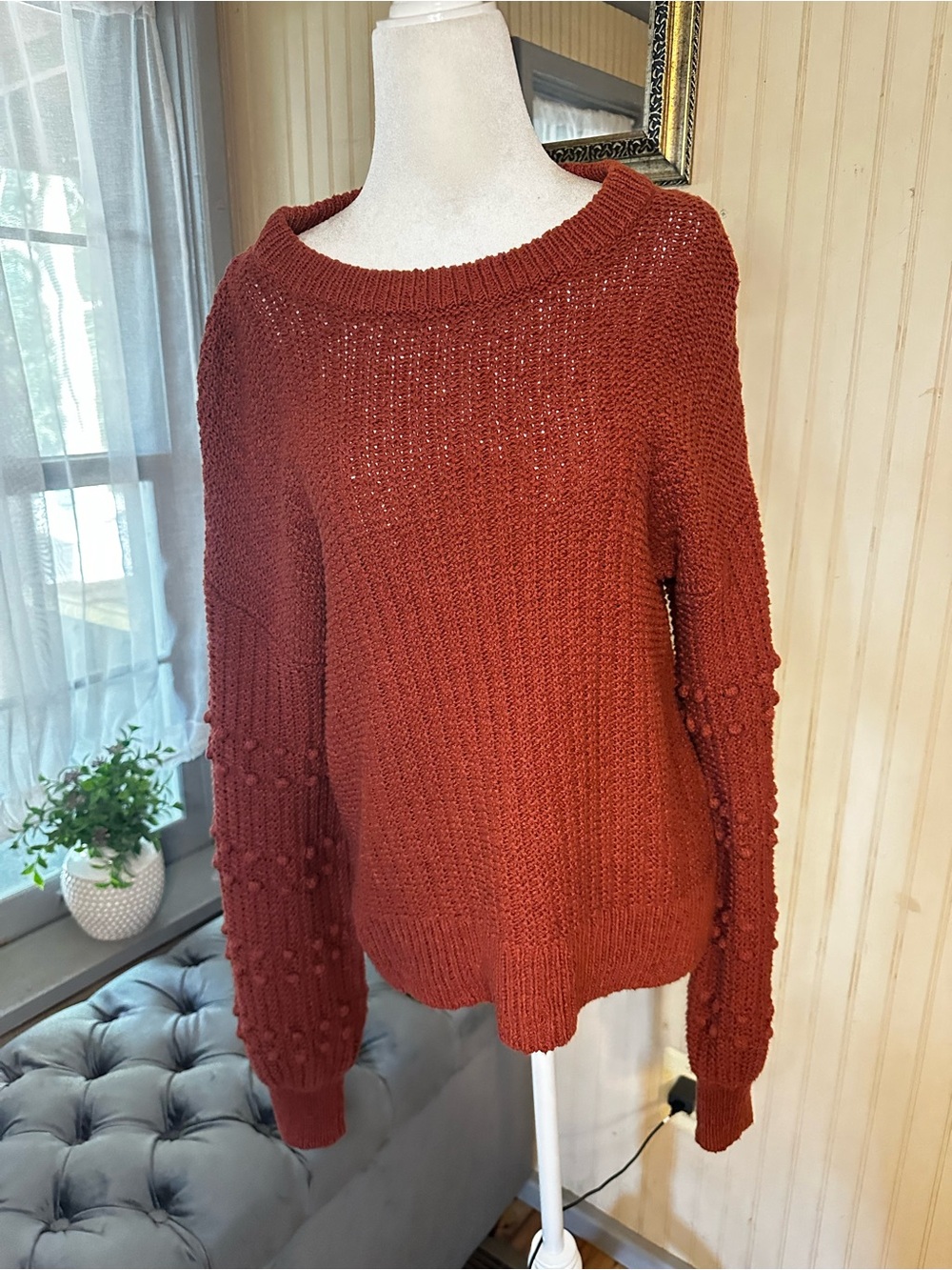 Madewell Bobble Sleeve Sweater Women’s Small Rust 100% Cotton Balloon Sleeve